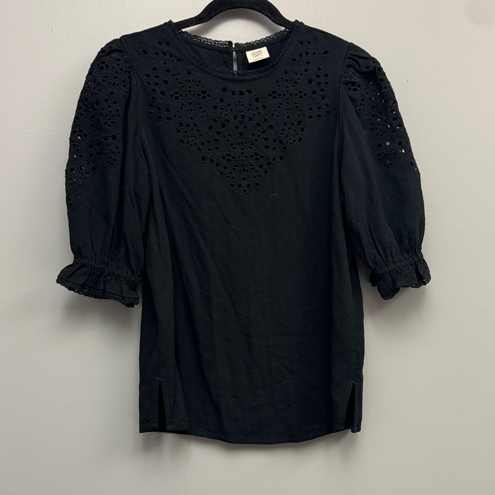 Good Hart Black Ruffled Puff Sleeve Blouse - Size XS